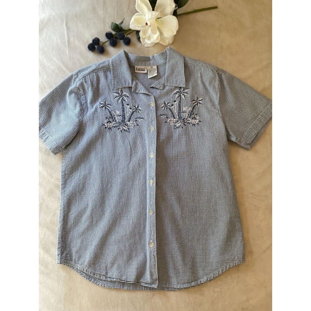 Vintage Capacity Gingham Embroidered Shirt & Pants Set S Grandmacore Cottagecore